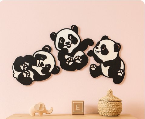 Panda Set Wooden Wall Art – Cute & Creative Home Decor